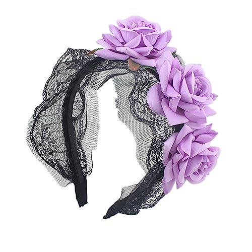 ISAKEN Halloween Blume Stirnband Tag der Toten Krone Kopfschmuck Damen Gothic Stirnbänder Für Halloween Party Birthday Requisiten Cosplay Festival Kopfschmuck Stirnband von ISAKEN