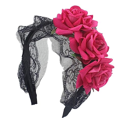 ISAKEN Halloween Blume Stirnband Tag der Toten Krone Kopfschmuck Damen Gothic Stirnbänder Für Halloween Party Birthday Requisiten Cosplay Festival Kopfschmuck Stirnband von ISAKEN