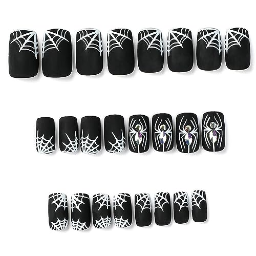 ISAKEN Halloween Falsche Nägel, 24 Stück Lustige Falsche Nägel Kürbis Schädel Künstliche Nägel Press on Nails Schwarze Punk Schlange Gefälschte Sarg Nägel für Frauen Mädchen DIY Nail Art Zuhause von ISAKEN