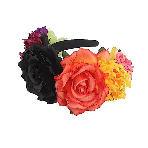 ISAKEN Halloween Stirnband Damen Blume Haarschmuck Tag der Toten Krone Kopfschmuck Gothic Stirnbänder Für Halloween Party Requisiten Cosplay Kopfschmuck Stirnband von ISAKEN