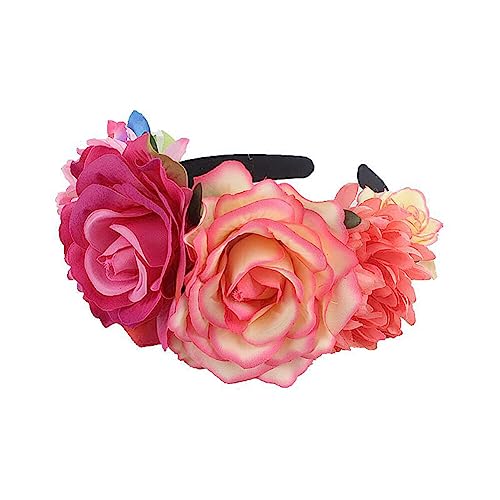 ISAKEN Halloween Stirnband Damen Blume Haarschmuck Tag der Toten Krone Kopfschmuck Gothic Stirnbänder Für Halloween Party Requisiten Cosplay Kopfschmuck Stirnband von ISAKEN