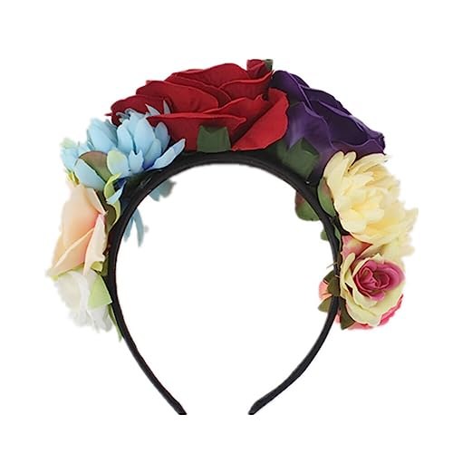 ISAKEN Halloween Stirnband Damen Blume Haarschmuck Tag der Toten Krone Kopfschmuck Gothic Stirnbänder Für Halloween Party Requisiten Cosplay Kopfschmuck Stirnband von ISAKEN