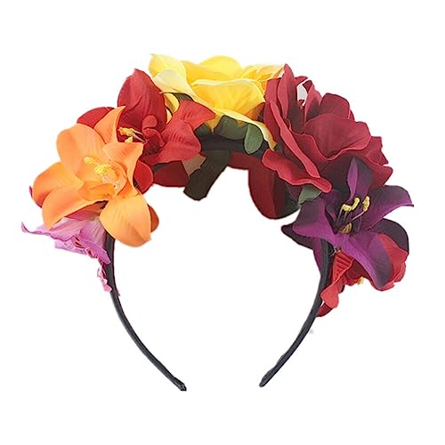 ISAKEN Halloween Stirnband Damen Blume Haarschmuck Tag der Toten Krone Kopfschmuck Gothic Stirnbänder Für Halloween Party Requisiten Cosplay Kopfschmuck Stirnband von ISAKEN