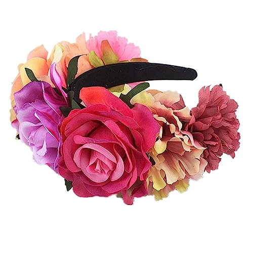 ISAKEN Halloween Stirnband Damen Blume Haarschmuck Tag der Toten Krone Kopfschmuck Gothic Stirnbänder Für Halloween Party Requisiten Cosplay Kopfschmuck Stirnband von ISAKEN