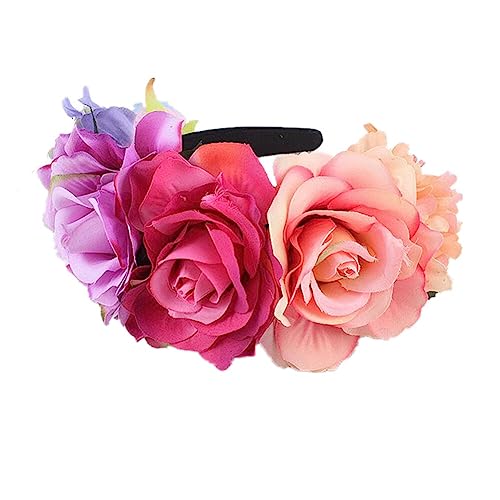 ISAKEN Halloween Stirnband Damen Blume Haarschmuck Tag der Toten Krone Kopfschmuck Gothic Stirnbänder Für Halloween Party Requisiten Cosplay Kopfschmuck Stirnband von ISAKEN