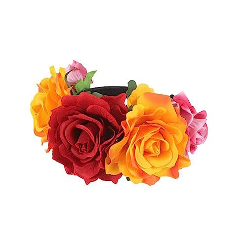 ISAKEN Halloween Stirnband Damen Blume Haarschmuck Tag der Toten Krone Kopfschmuck Gothic Stirnbänder Für Halloween Party Requisiten Cosplay Kopfschmuck Stirnband von ISAKEN