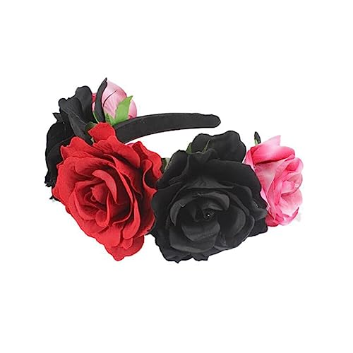 ISAKEN Halloween Stirnband Damen Blume Haarschmuck Tag der Toten Krone Kopfschmuck Gothic Stirnbänder Für Halloween Party Requisiten Cosplay Kopfschmuck Stirnband von ISAKEN