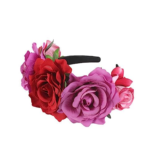 ISAKEN Halloween Stirnband Damen Blume Haarschmuck Tag der Toten Krone Kopfschmuck Gothic Stirnbänder Für Halloween Party Requisiten Cosplay Kopfschmuck Stirnband von ISAKEN