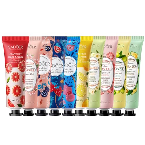 ISAKEN Handcreme Set, 10 Pack Mini Handcreme Fußcreme Geschenkset Pflanzenduft Handcreme Feuchtigkeitsspendend, Trockene Rissige Hände Füße, Reise Handcreme für Damen Herren Mutter Freundin von ISAKEN