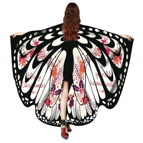 ISAKEN Karnevalskostüm Damen Schmetterling Umhang Erwachsene Poncho Umhang Farbverlauf Bunte Druck Schmetterlingflügel Schal für Party Halloween Weihnachten Kostüm Cosplay Karneval Fasching von ISAKEN