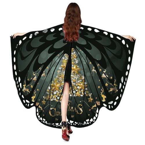 ISAKEN Karnevalskostüm Damen Schmetterling Umhang Erwachsene Poncho Umhang Farbverlauf Bunte Druck Schmetterlingflügel Schal für Party Halloween Weihnachten Kostüm Cosplay Karneval Fasching von ISAKEN