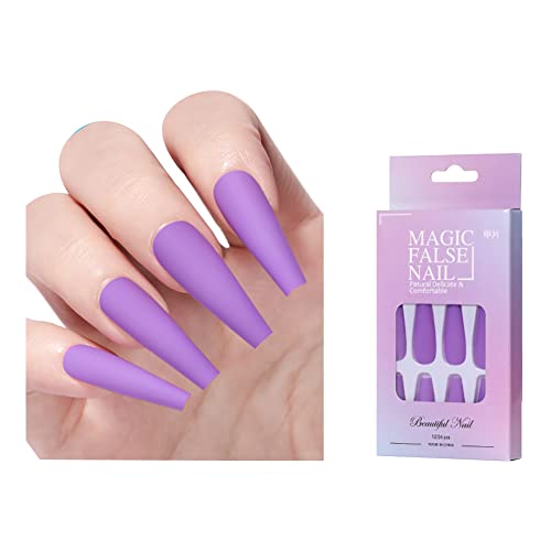 ISAKEN Künstliche Nägel zum Aufkleben, 24 Stück Lang Falsche Nägel Bunt Glänzende Nägel Glow in The Dark, Vollabdeckung Kurze Nagelspitzen False Nail Set Geschenk für Mädchen Damen von ISAKEN