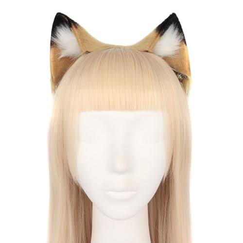 ISAKEN Löwe Cosplay Kostüm Set, Halloween Kunstfell Löwenohren Plüsch Löwenschwanz Cosplay Kostüm Tier Dress Up Verkleidung Zubehör Halloween Rollenspiel Party Kostüm für Kinder Erwachsene von ISAKEN