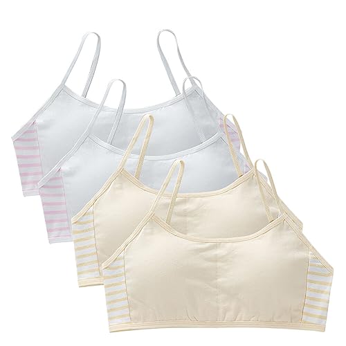 ISAKEN Mädchen BHS Set Baumwolle Sport BH Unterwäsche Ohne Bügel Gepolsterte Sport Büstenhalter Bralette Top Bustier für Kinder Tweens Teenager 4 Pack von ISAKEN