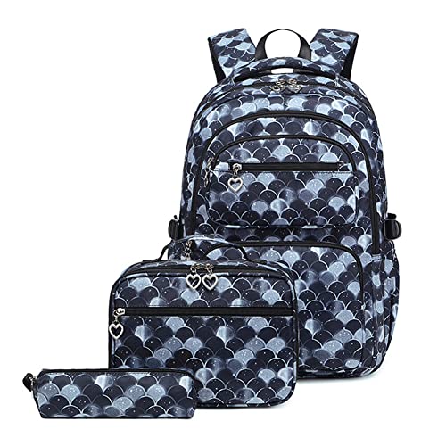 ISAKEN Mädchen Schulrucksack Modisch Rucksack Damen Schultasche 3 Stück Rucksack mit Lunch Bag und Mäppchen, Ergonomischem Design Schule Ranzen Grundschule School Bags für Schule Freizeit von ISAKEN