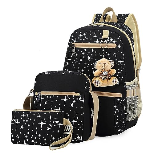 ISAKEN Mädchen Schulrucksack Set 3 in 1 Rucksack mit Schulranzen und Stifttasche Grosse Kapazität Schulrucksack Mädchen Teenager Wasserabweisend Schulranzen Backpack für Reisen Camping Schule Büro von ISAKEN