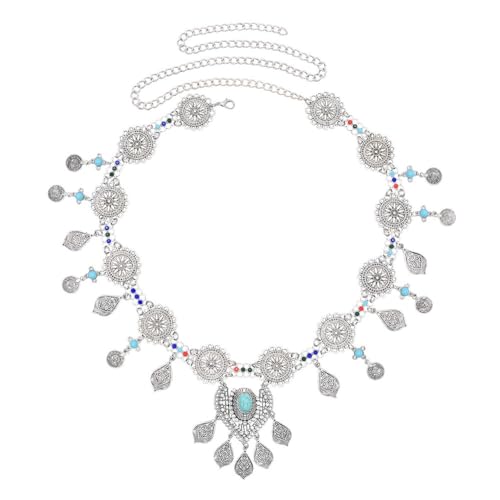 ISAKEN Perle Taille Kette Gürtel Damen Dekorativ Taillengürtel Bauchkette Metall Gürtel Strap Schärpe Sommer Strand Körperkette Böhmischen Körperschmuck Für Frauen Und Mädchen von ISAKEN