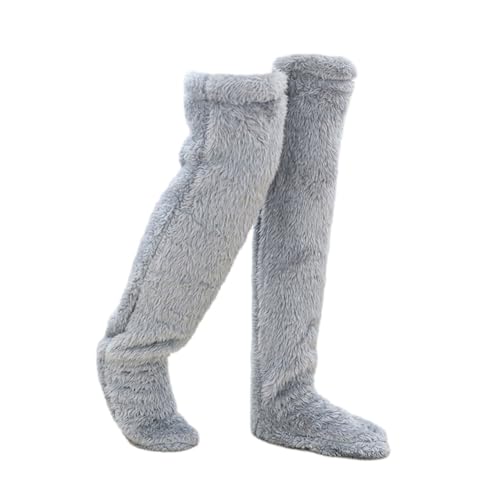 ISAKEN Plüsch Kniestrümpfe Damen Pantoffel Overknee Socken Kuschelsocken Flauschig Winter Warm Fleece Overknee Strümpfe Knee High Socks für Herbst Winter Haussocken Wintersocken von ISAKEN