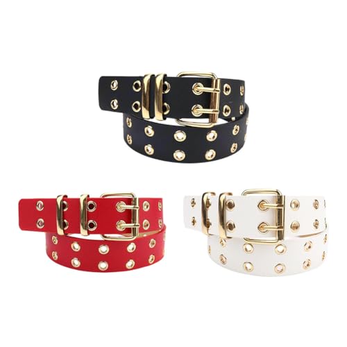 ISAKEN Punk Gürtel, Punk Gürtel Nietengürtel Rock Gürtel Eisenschnalle Pin Verschluss Gürtel Mode Punk PU Leder Gürtel Hip Hop Rock Gürtel für Damen und Herren Jeans Hosen von ISAKEN