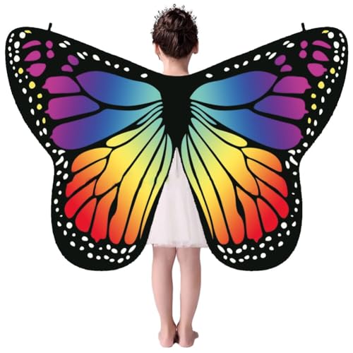 ISAKEN Schmetterling Kostüm Kinder Schmetterlingsflügel Faschingskostüm Schmetterling Kostüm Flügel Cape Poncho Halloween Karneval Party Cosplay Gastgeschenke für Jungen Mädchen von ISAKEN