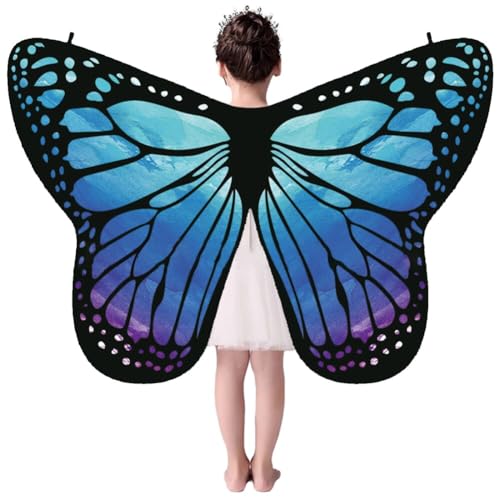 ISAKEN Schmetterling Kostüm Kinder Schmetterlingsflügel Faschingskostüm Schmetterling Kostüm Flügel Cape Poncho Halloween Karneval Party Cosplay Gastgeschenke für Jungen Mädchen von ISAKEN