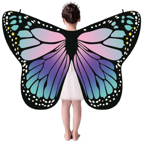 ISAKEN Schmetterling Kostüm Kinder Schmetterlingsflügel Faschingskostüm Schmetterling Kostüm Flügel Cape Poncho Halloween Karneval Party Cosplay Gastgeschenke für Jungen Mädchen von ISAKEN