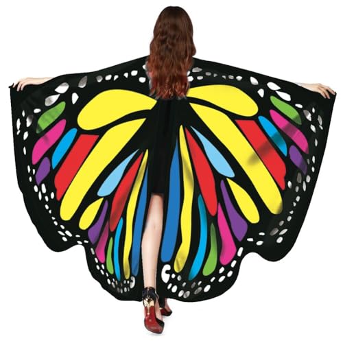 ISAKEN Schmetterling Umhang Damen Karnevalskostüm Schmetterling Schal Pixie Cosplay Zubehör Weiches Schmetterling Umhang Kostüm für Halloween Cosplay Karneval Fasching Party von ISAKEN