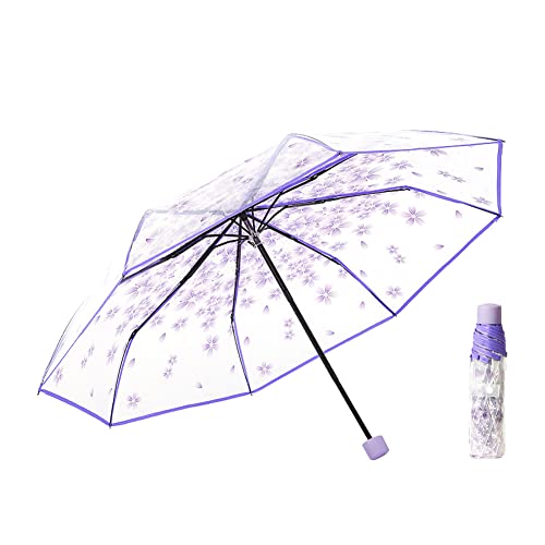 ISAKEN Transparent Regenschirm Damen Taschenschirme Durchsichtig Schirm Kirschblüte Stockschirm Sonnenschirm Klappschirme Blume Taschenschirm Kompakt für Winddicht, Regenschutz, Schatten von ISAKEN