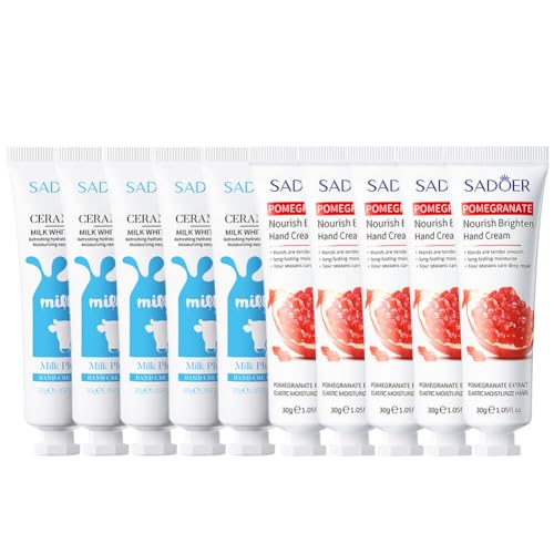 ISAKEN Whiten Handcreme Set, 10 Pack Mini Handcreme Feuchtigkeitsspendend Fußcreme Granatapfelextrakt Handlotion für Frauen Männer, Geschenkset für Muttertag Weihnachten Geburtstagsgeschenke von ISAKEN