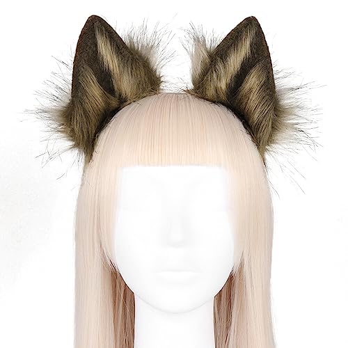 ISAKEN Wolfsohren Stirnband mit Plüsch, Tier Stirnband Stirnband Damen Plüsch Wolfsohren Haarreif Kinder Wolf Ohren Stirnband Haarnadel Haarschmuck Wolf Cosplay Kostüm Zubehör für Kinder von ISAKEN