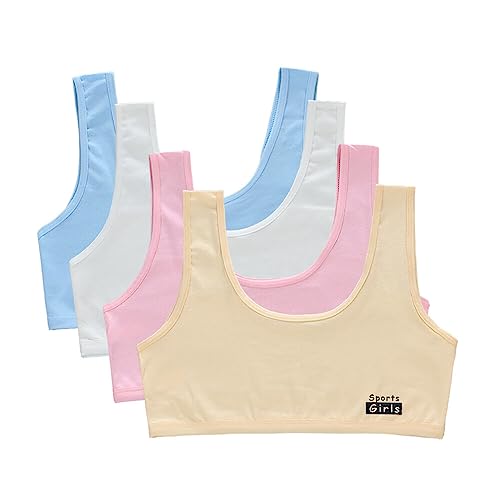 ISKAEN 4 Pack Mädchen Bustier Set ohne Bügel Bralette Kinder Trainings Bra Trägertop Baumwolle Bustier Breite Träger Sport-BH für Kinder Teenager 8-14 Jahre von ISAKEN