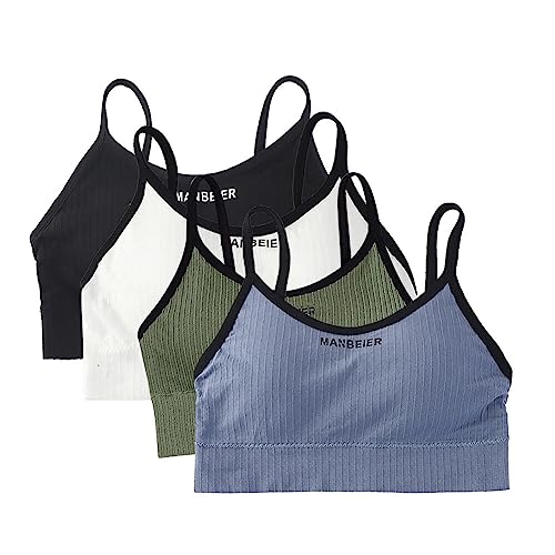 ISKAEN 4er Pack Mädchen BH Baumwolle Sport BHS Bustier Unterwäsche mit Pads Geeignet Sportunterwäsche Trainings-BH für Kinder Teenager 8-16 Jahre von ISAKEN