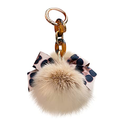 Pom Pom Schlüsselanhänger Damen Plüsch Schlüsselanhänger Bommel Keychain Anhänger mit Leopard Bowknot Plüschball Schlüsselringe Taschenanhänger Pom Pom Schlüsselbund für Handtasche Schlüssel Auto von ISAKEN