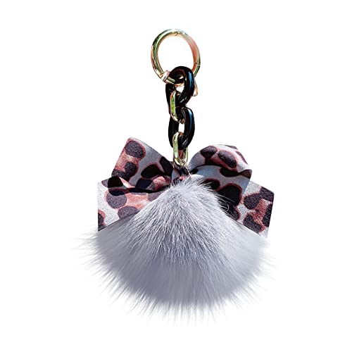 Pom Pom Schlüsselanhänger Damen Plüsch Schlüsselanhänger Bommel Keychain Anhänger mit Leopard Bowknot Plüschball Schlüsselringe Taschenanhänger Pom Pom Schlüsselbund für Handtasche Schlüssel Auto von ISAKEN