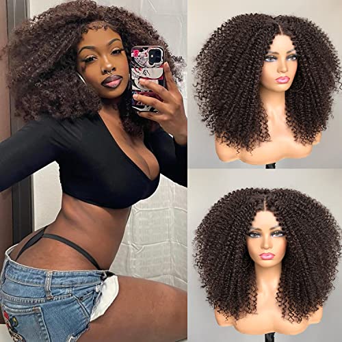 ISAMY Curly Lace Front Perücken für Schwarze Frauen 13x4 x1 HD T Part Lace Frontal Perücke Synthetisches Haar Vorgezupftes Deep Curly Wave Haar Curly Afro Perücke 17Inch (4#) von ISAMY