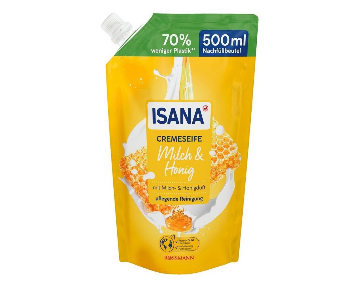 ISANA Flüssigseife Milch & Honig, Nachfüllbeutel, 500 ml von ISANA