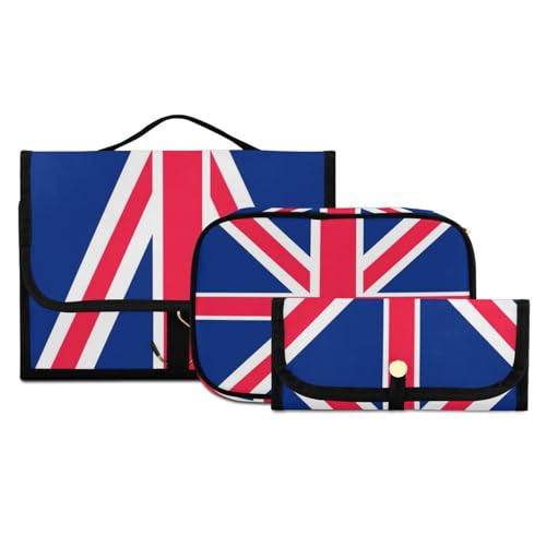 3-teiliges Kulturbeutel-Set zum Aufhängen mit Haken, The Union Jack Reise-Make-up-Koffer-Set, tragbarer Kulturbeutel, Kosmetikpinsel-Organizer für Frauen und Mädchen, #01, 3-teiliges Set, Kulturbeutel von ISAOA