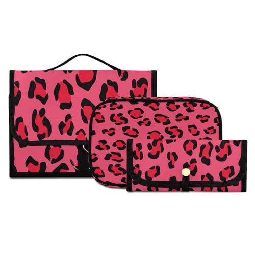 3-teiliges Kulturbeutel-Set zum Aufhängen mit Haken, Tiger Pink Camouflage Panther Crimson Spots Schwarz Jaguar Reise Make-up Fall Kit Tragbare Kulturbeutel Kosmetikpinsel Organizer für Frauen von ISAOA