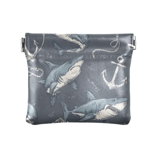 Anker Hai Muster Squeeze Münzgeldbeutel Kleingeldhalter PU Leder Mini Geldbörse Münzfach für Damen Mädchen Herren von ISAOA