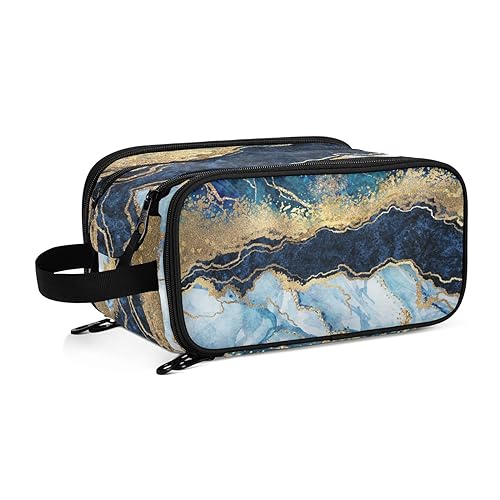 Blaue abstrakte Marmor-Reise-Kulturbeutel für Frauen Mädchen Männer tragbare wasserdichte Waschtasche Kosmetiktasche Make-up Fall, #20, Einheitsgröße, Beauty Case von ISAOA