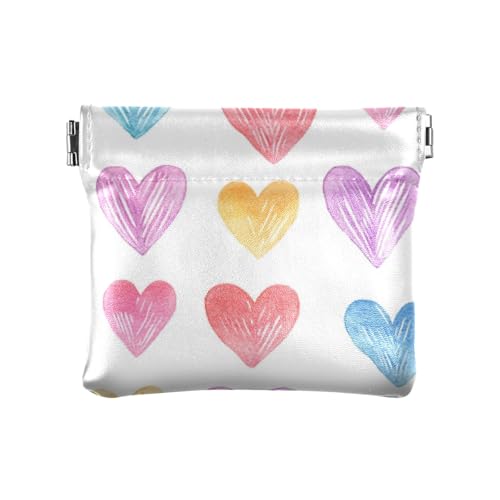 Bunte, einfache Münzgeldbörse mit Herz-Quetsch-Motiv, PU-Leder, Mini-Geldbörse, Münzfach für Damen, Mädchen, Herren von ISAOA