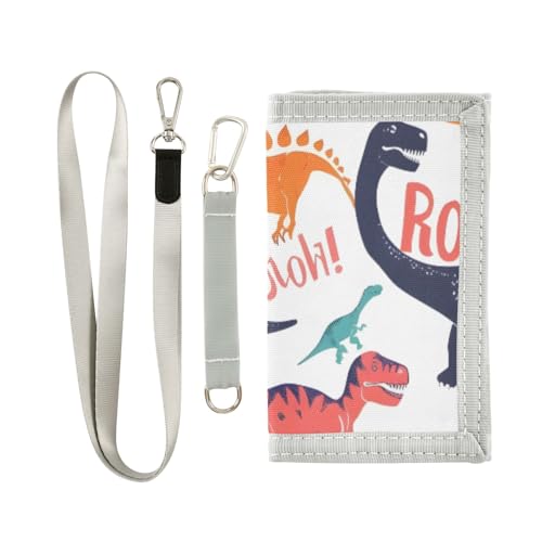 Bunte Dinosaurier- und Wort-Kindergeldbörse für Jungen und Mädchen, dreifach gefaltete Geldbörse mit Münzfach mit Reißverschluss und Kartenhaltern, Neuheit Geldbörse für Kindergeburtstagsgeschenke von ISAOA