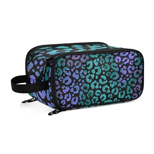 Bunte Palmblätter Leopardenmuster Reise-Kulturbeutel für Frauen Mädchen Männer Tragbare wasserdichte Waschtasche Kosmetiktasche Make-up Fall, #16, Einheitsgröße, Beauty Case von ISAOA