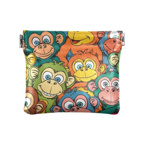 Buntes Affen-Quetsch-Münzgeldbörse, Kleingeldfach, PU-Leder, Mini-Geldbörse, Münzfach für Damen, Mädchen, Herren von ISAOA