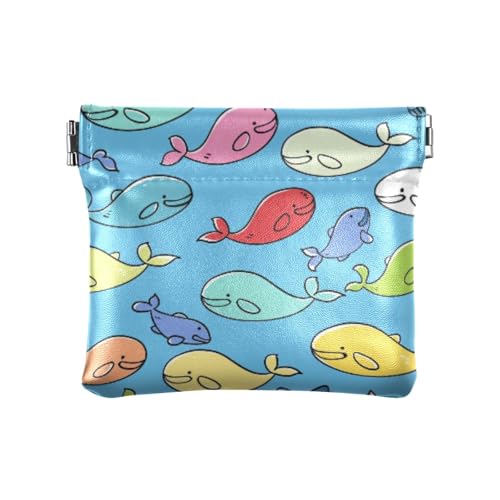 Buntes Wal-Quetsch-Münzgeldbörse, Kleingeldfach, PU-Leder, Mini-Geldbörse, Münzfach für Damen, Mädchen, Herren von ISAOA