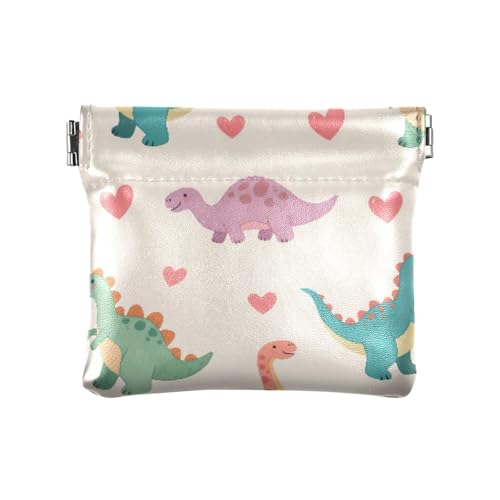 Cartoon-Dinosaurier und Liebe, Quetsch-Münzgeldbörse, Kleingeldhalter, PU-Leder, Mini-Geldbörse, Münzfach für Damen, Mädchen, Männer von ISAOA