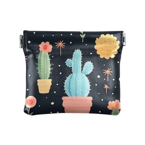 Cartoon-Kaktus-Pflanzen-Quetsch-Münzgeldbörse, Kleingeld-Halter, PU-Leder, Mini-Geldbörse, Münzfach für Damen, Mädchen, Herren von ISAOA