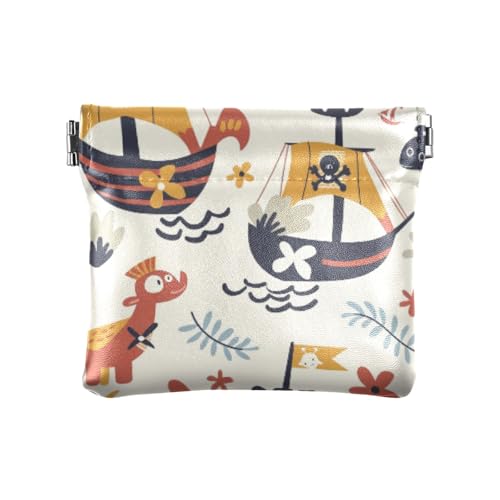 Cartoon-Piratenschiff-Quetsch-Münzgeldbörse, Kleingeldhalter, PU-Leder, Mini-Geldbörse, Münzfach für Damen, Mädchen, Herren von ISAOA