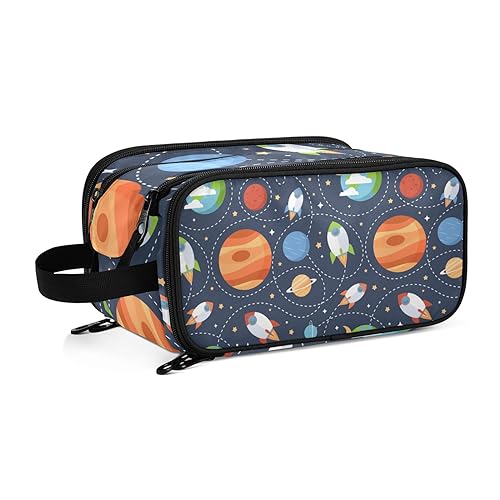 Cartoon Spacecraft Space Travel Kulturbeutel für Frauen Mädchen Männer Tragbare wasserdichte Waschtasche Kosmetiktasche Make-up Fall, #18, Einheitsgröße, Beauty Case von ISAOA