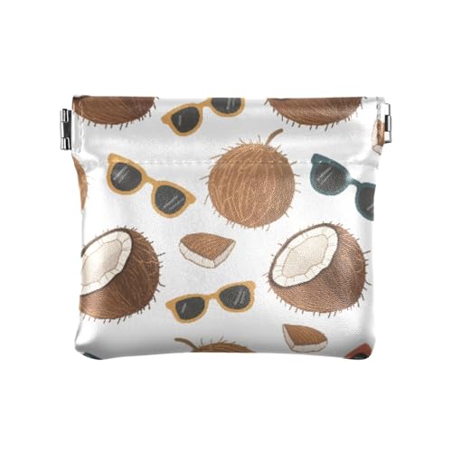 Coconut Sunglasses White Background Squeeze Coin Purse Pouch Change Holder PU Leather Mini Wallet Coin Pocket for Women Girls Men von ISAOA